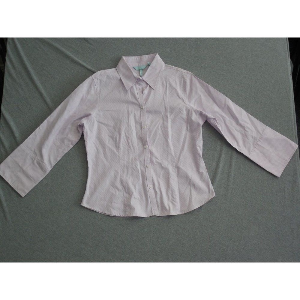 John‎ Forsyth Button Down Shirt Sz 14 Women Striped Lavender Long Sleeve